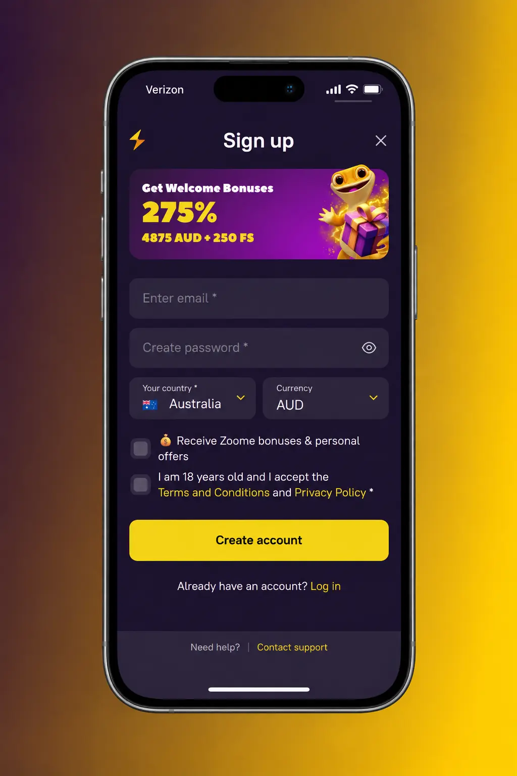 Four-step guide to claiming a Zoome welcome bonus in Australia: register, deposit, enter promo code, confirm