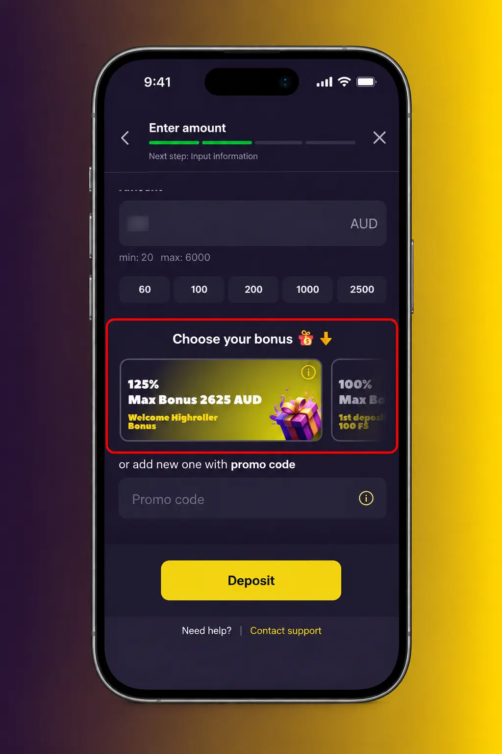 Screenshot of the Zoome registration steps for claiming the welcome bonus, from sign-up to deposit and bonus account