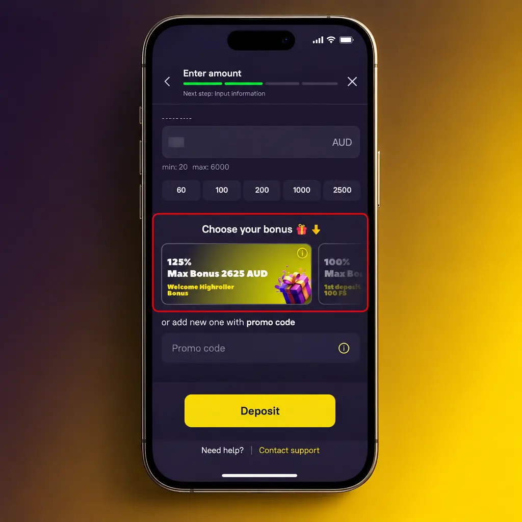 Screenshot of the Zoome welcome bonus steps: sign up, deposit in AUD, choose a bonus and track wagering progress