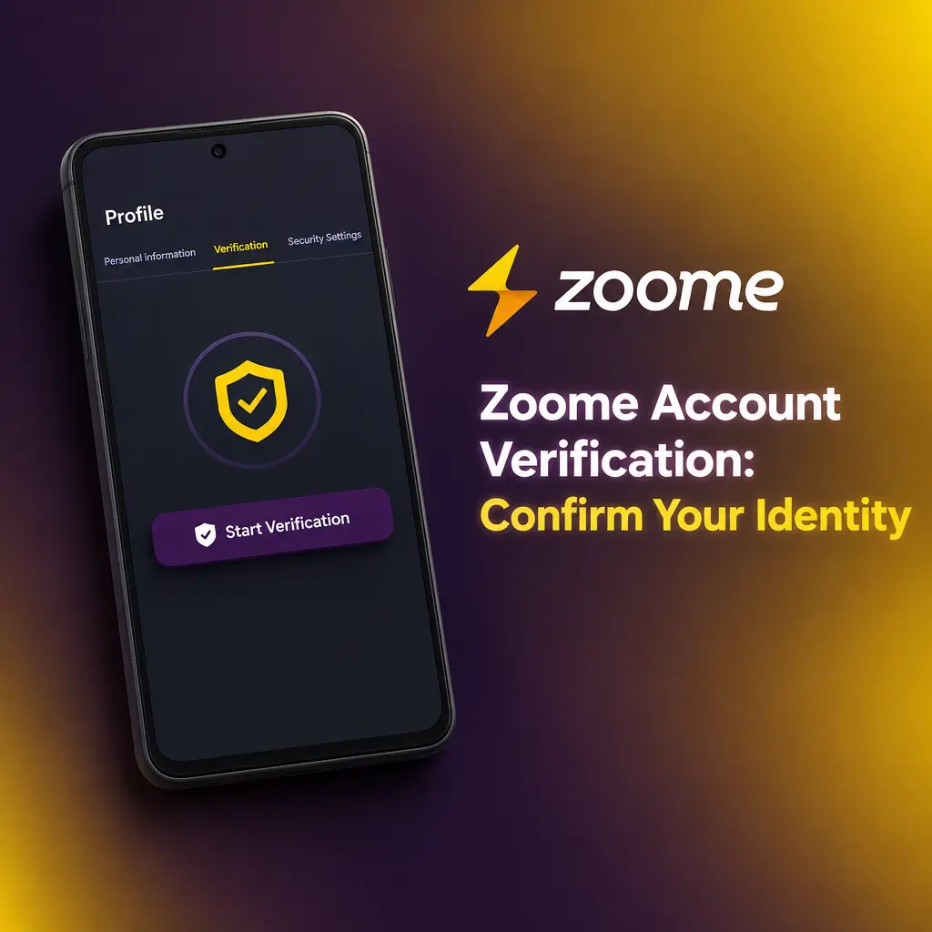 Steps to verify your Zoome account: add personal details, upload photo ID, proof of address and payment method proof