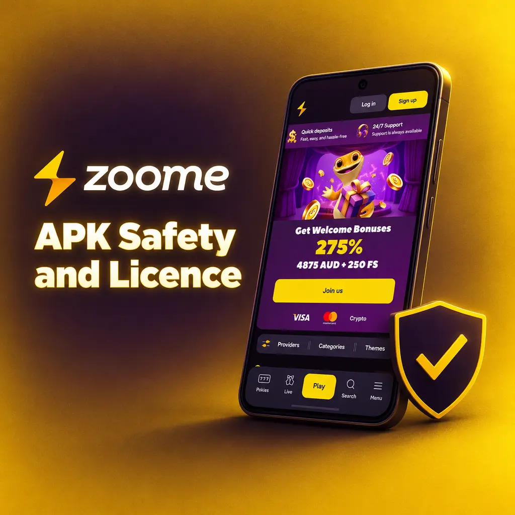 Zoome APK security features showing licence, SSL encryption and data protection for safe, regulated mobile betting