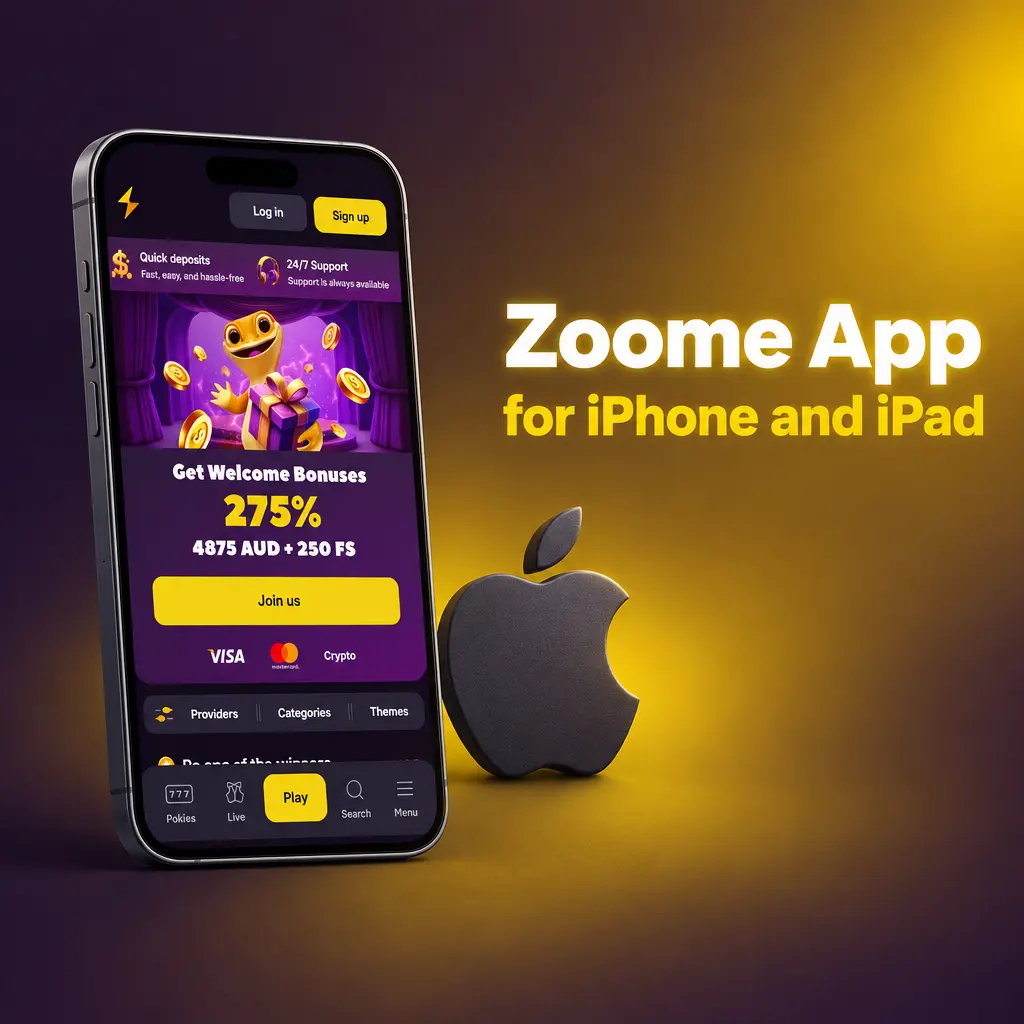Zoome iOS app on iPhone and iPad with sports betting, casino games, deposits and bonuses, free to download
