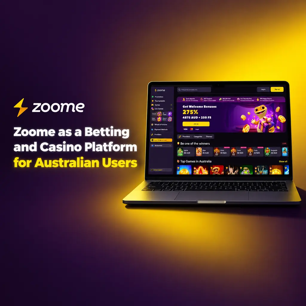 Zoome betting and casino platform on desktop and mobile, showing sportsbook and casino games for Australian players