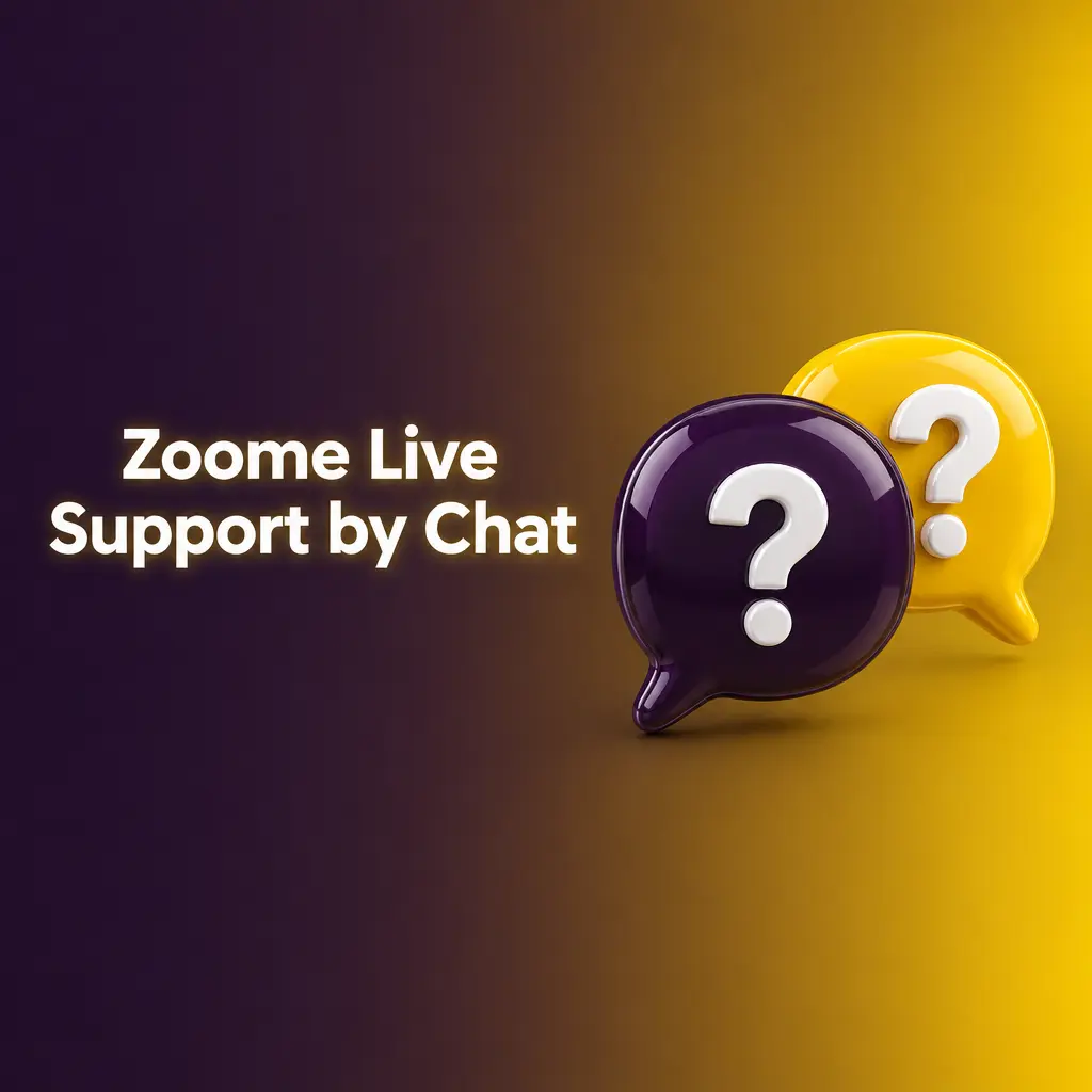 Zoome live chat window open on a phone and laptop, showing support for account, payment and game queries