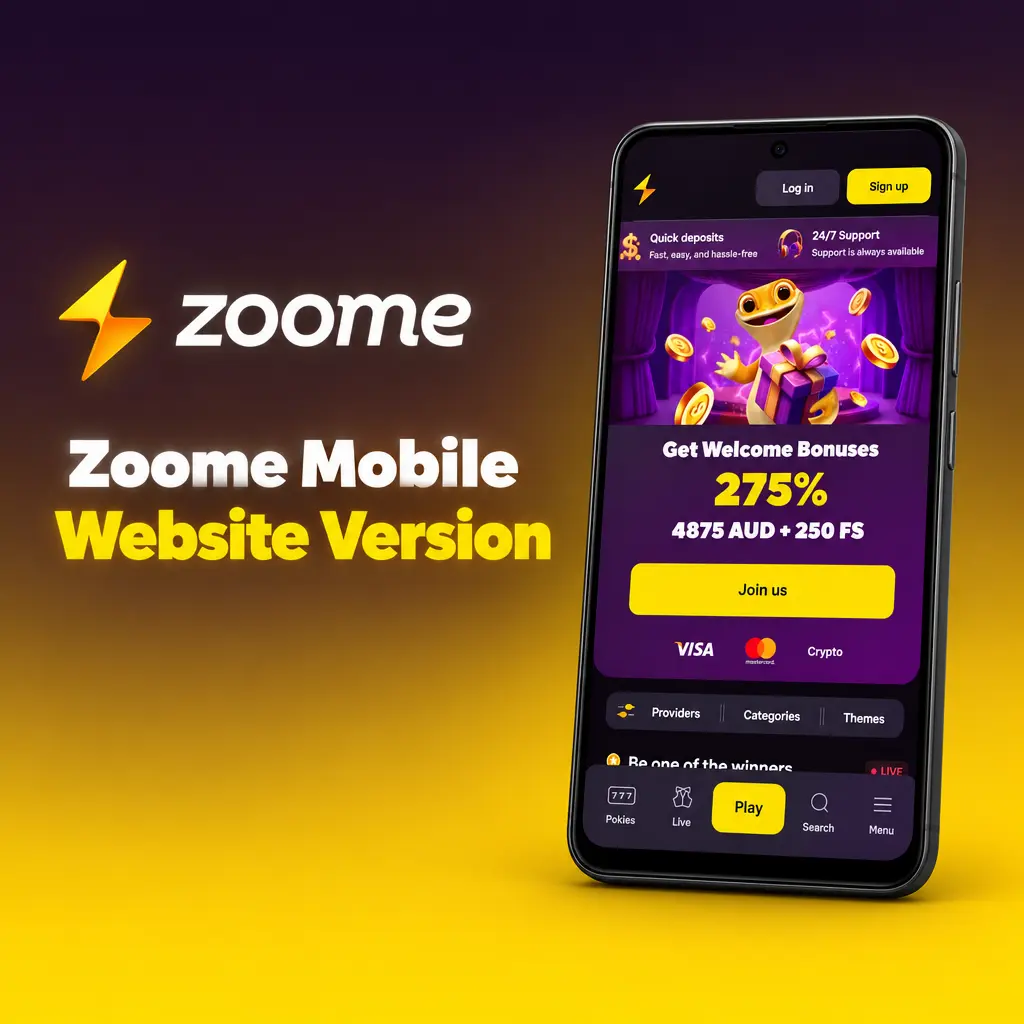Zoome mobile website displayed on a smartphone and tablet, offering betting and casino games in Chrome or Safari