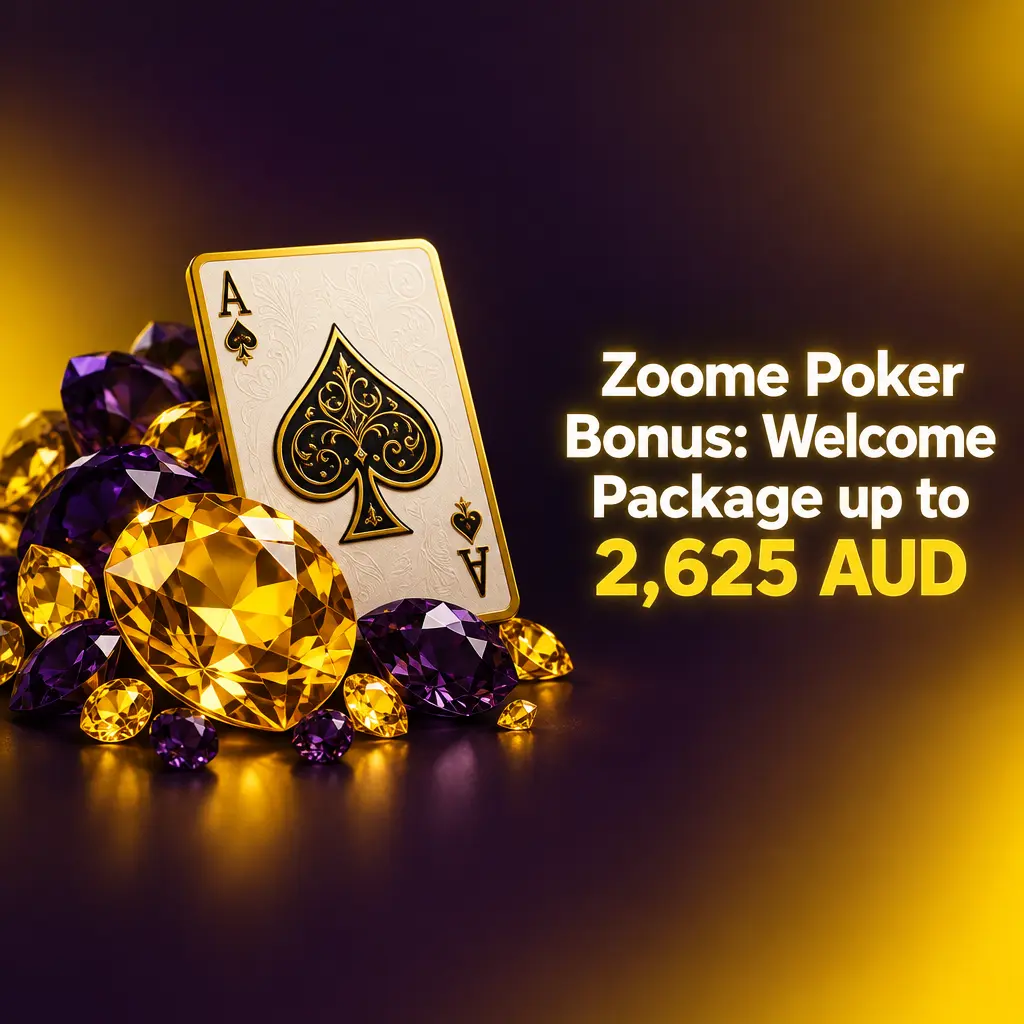 Zoome Poker welcome package banner offering up to 2,625 AUD in bonus funds across four deposit offers for new players