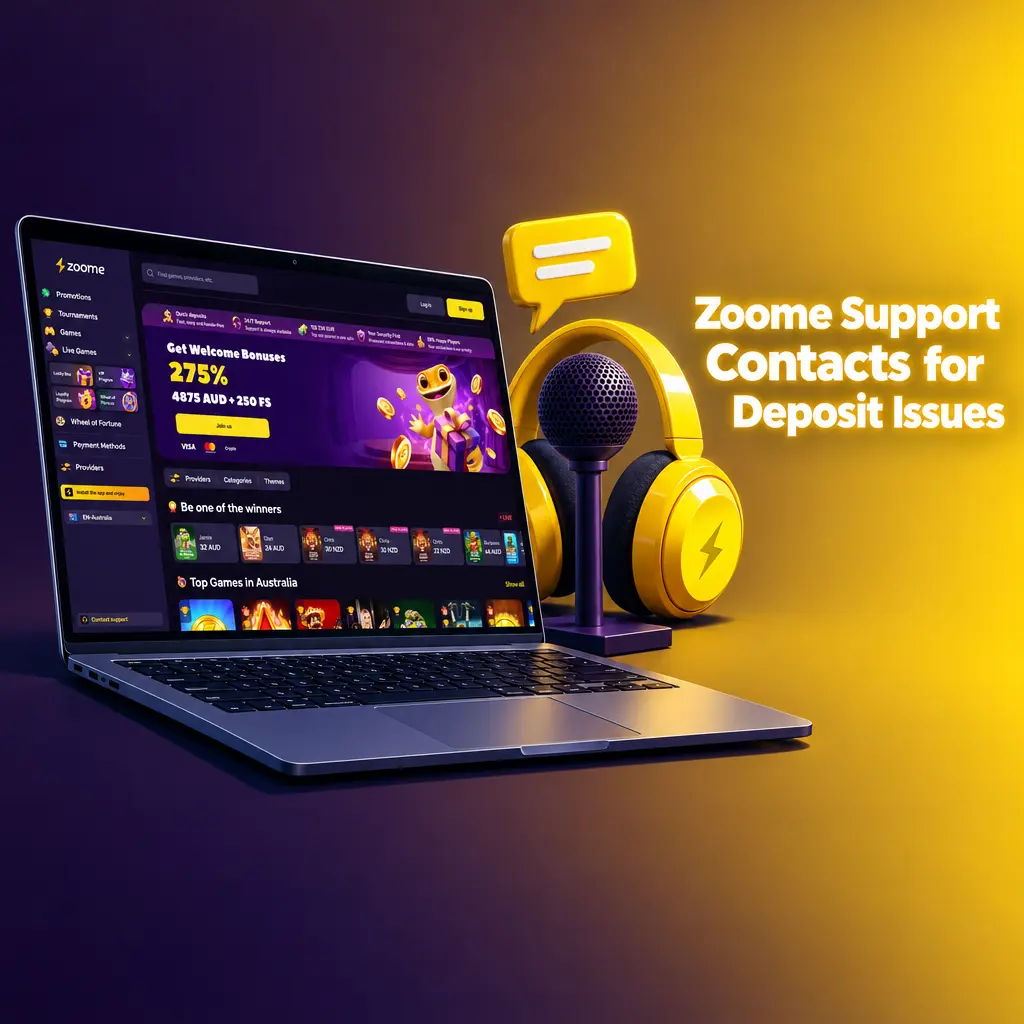 Zoome support contact options for deposit issues, including live chat, email, phone and messaging app, with support hours