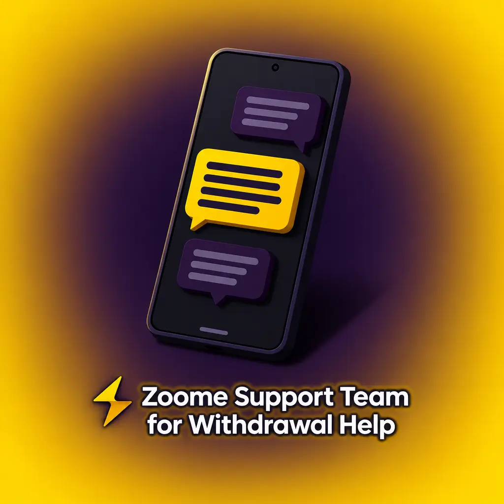 Zoome support team helping with withdrawal status, verification checks and payment errors via live chat and email