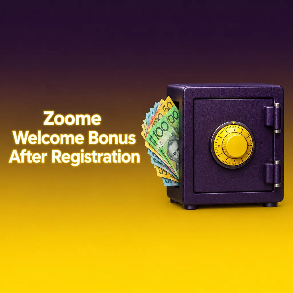 Zoome welcome bonus table showing four deposit offers from 50% to 125%, up to 2,625 AUD, with free spins